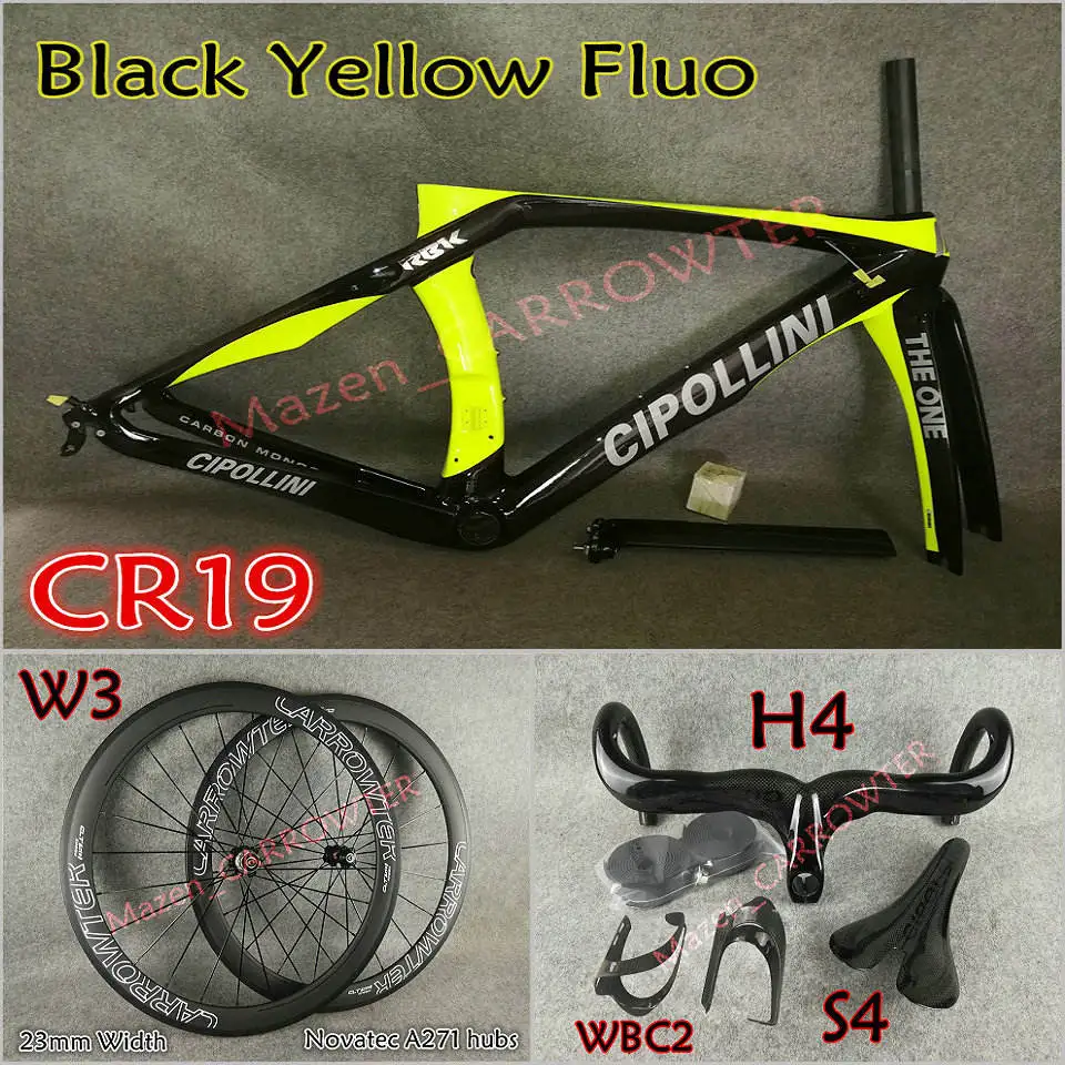 Черный желтый Fluo 3 K/1 K MCipollini RB1K один карбоновые рамы руль седло бутылки клетки 50 мм карбоновые колеса Novatec A271 концентраторы