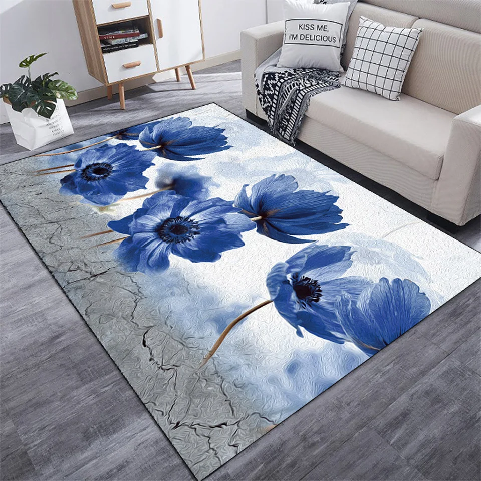 Lotus Ink Painting Floor Mat Area Rugs For Livingroom Bedroom Non-Slip Carpets 