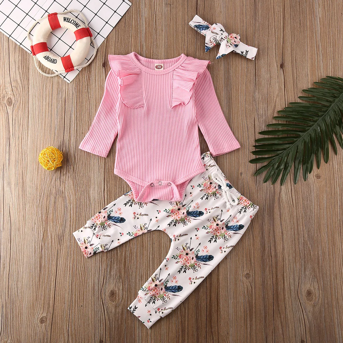 Emmababy одежда с цветочным рисунком для новорожденных девочек, комбинезон, топы, штаны, повязка на голову, комплект одежды