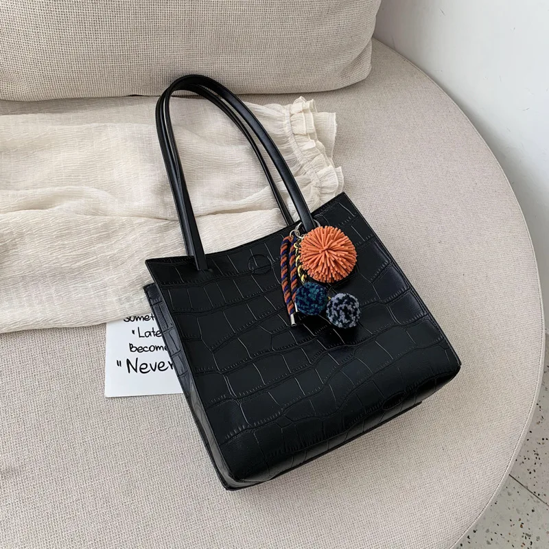 

Stone Pattern PU Leather Crossbody Bags Women 2020 Hairball Shoulder Handbags Female Trend Women's Branded Vintage Hand Bag