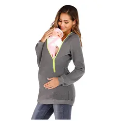 Толстовка для кормящих женщин с длинным рукавом для грудного вскармливания кенгуру Рубашка Зима для кормления для беременных Одежда для