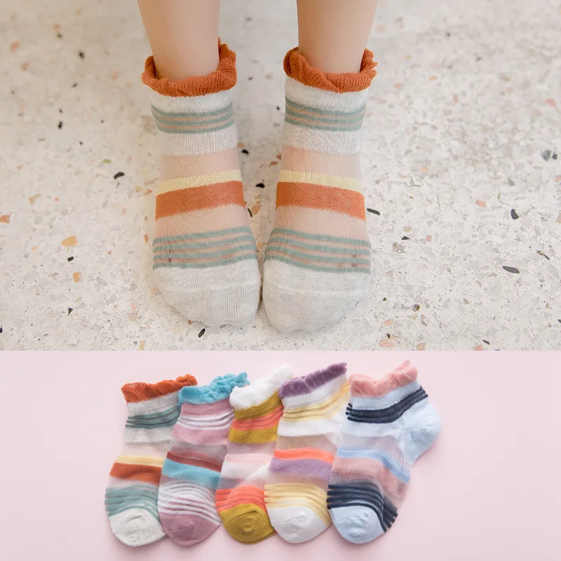 

19 Years New Style Summer Dotted Viscose CHILDREN'S Socks Thin Cotton Mesh Breathable Cartoon Baby No-show Socks