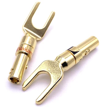 

12Pcs Hifi o Screw Fork Connector Adapter Nakamichi Brass Gold Plated and Silver Plated Y Spade Speaker Plugs