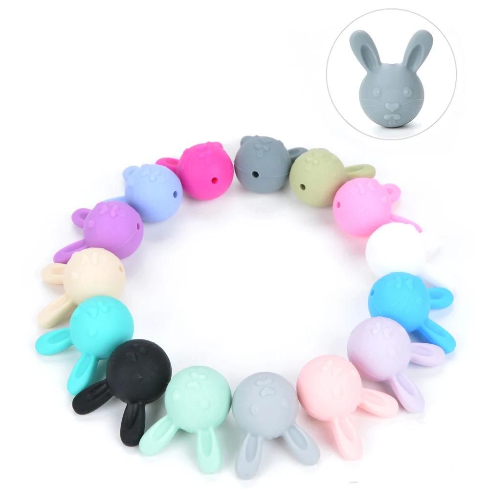 rabbit-mix 5 шт., мини силиконовые бусины в форме животных, Микки, собаки, для прорезывания зубов, ювелирные изделия, без бисфенола, пустышка на цепочке, детский прорезыватель, силиконовый, пищевой - Цвет: rabbit-mix