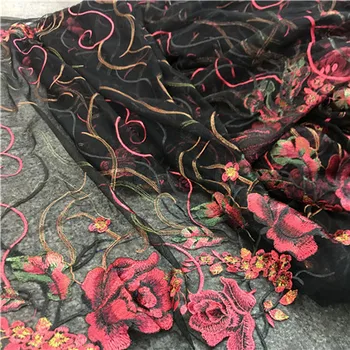

embroidery red flower fabric lace fabric and net embroidery midlife summer women's fashion accessories