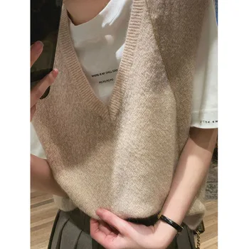 

2020 Korean-style New Products College Style Knitted Vest Female Summer Western Style Sweater Thin Sleeveless Vest Outer Wear Fa