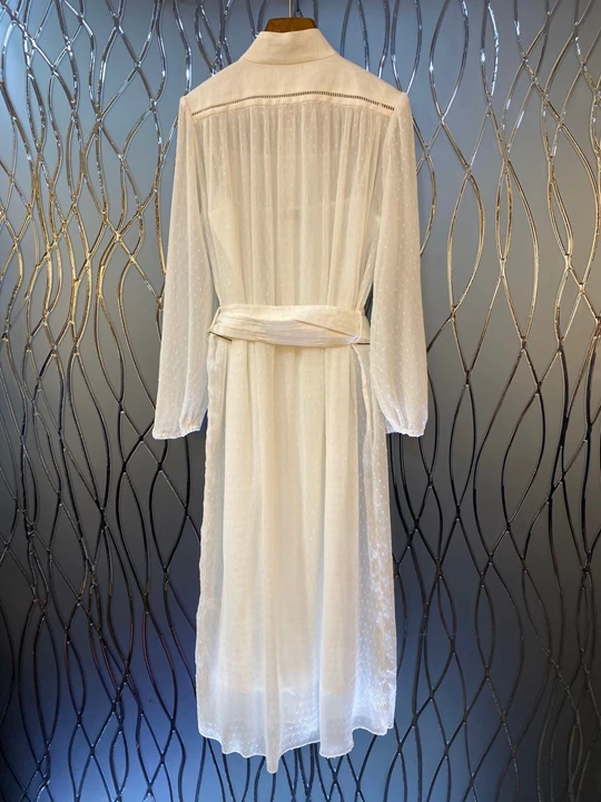 Autumn and winter new women's small round neck waist lace up waist decoration long sleeve solid color long dress 1014