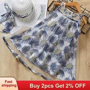 

Mayfair Cabin Summer Girls Dresses 2020 New For 2-6Y Woven Hat Girls Dresses+ Clothes Sleeveless Leaf Printed Splice Mesh Dress