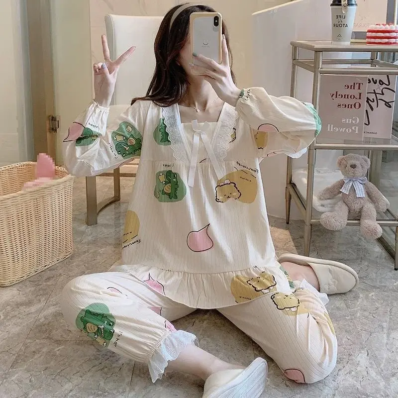 Sanderala Sexy Women Strawberry Pajama Sets V Neck Women Elegant Gown Home Pajamas Cute Bathwear Autumn Clothes Women