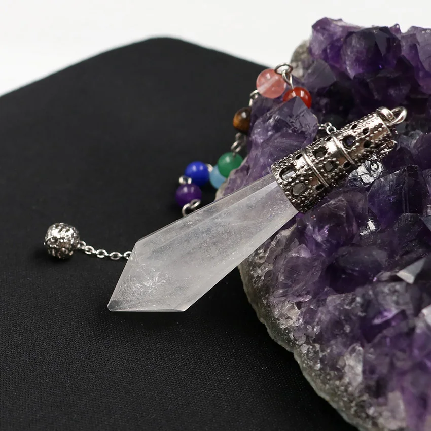 White Crystal C Камень «reiki» с украшением в виде кристаллов подвеска Маятник Винтаж, античная бронза аметистами розовый кварц опал шестиугольная Призма амулетные подвески ювелирные изделия - Окраска металла: White Crystal C