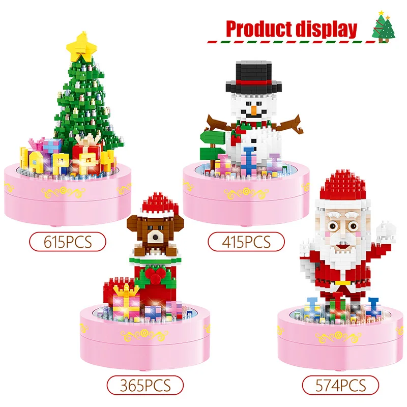 Pаспродажа Лоз мини блоки DIY Санта Клаус Рождественская елка Снеговик Строительные кирпичи с светомузыкальный проектор Развивающие игрушки для детей ...