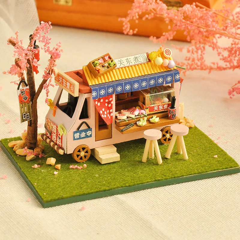 

DIY DollHouse Wooden Doll Houses Miniature Furniture Kit Small Car Shop Model Kids Toys for Children New Year Christmas Gift TC8