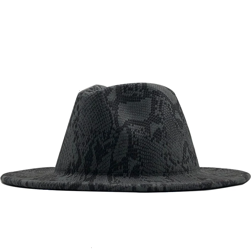 Горячие шерстяные фетровые шляпы гибкие широкие поля Fedora для Женщин змеиная кожа лента с полосками джаз шляпа леди зима Панама шляпа