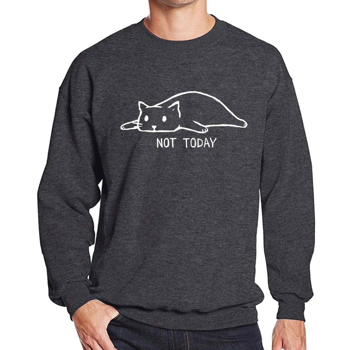 

NOT TODAY Printed Sweatshirts Men 2019 Autumn Winter Fleece Warm Pullover Male Lazy Cat Funny Men's Sweatshirts Hoodie Hipster