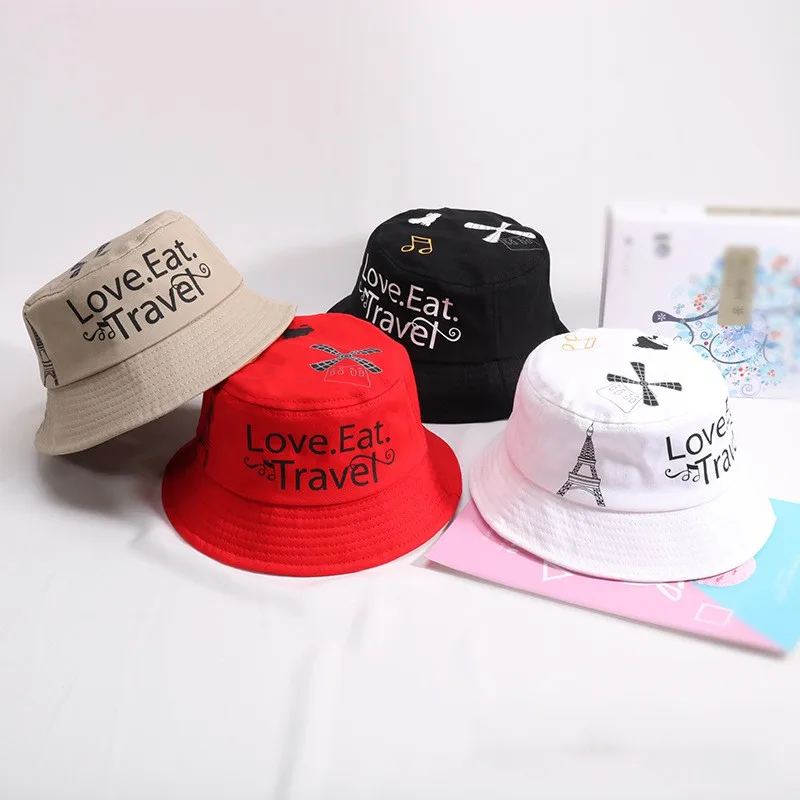 New Fashion Baby Boys Girls Toddler Letter Pattern Bucket Hats Caps Reversible Sun Headwear
