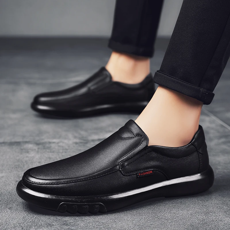 Мужские повседневные туфли дышащие лоферы из натуральной кожи без застежки |