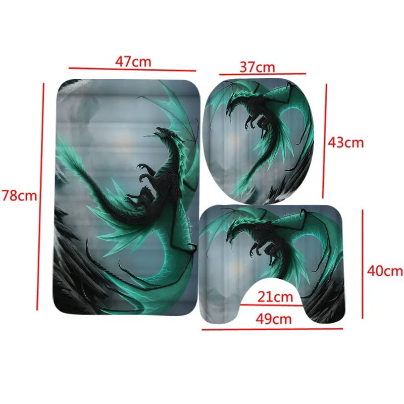Modern Flying Dragon Waterproof Bathroom Shower Curtain Toilet Cover Bath Mat Non-Slip Rug Set Bathroom Accessories with 12 Hook