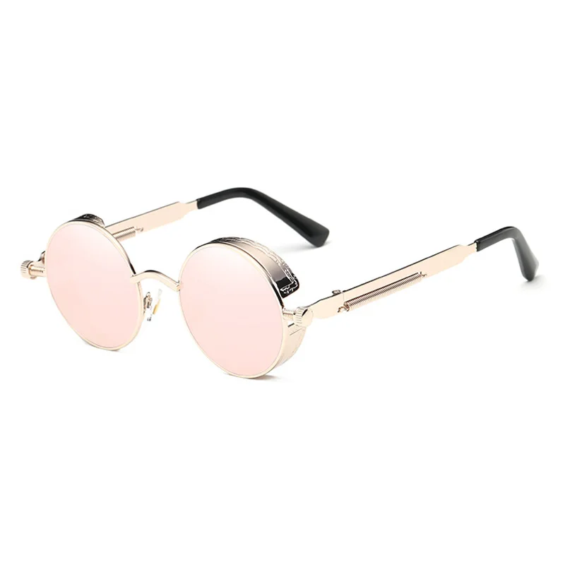 Gold Pink RBENN металлические круглые солнцезащитные очки в стиле стимпанк для мужчин и женщин, фирменный дизайн, Винтажные Солнцезащитные очки, высокое качество, очки в стиле панк, зеркальные, UV400 - Цвет линз: Gold Pink