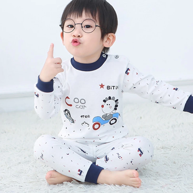  2019 Cartoon Print Kids Baby Pajamas Sets Cotton Boys Sleepwear Autumn Spring Girls Long Sleeve Top