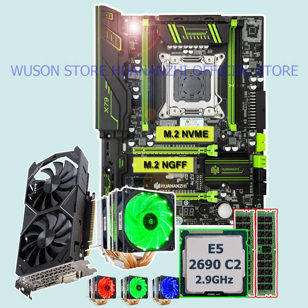 Материнская плата с двойным M.2 слотом huanzhi X79 материнская CPU Xeon E5 2690 2 9 ГГц RAM 16G(2*8G)