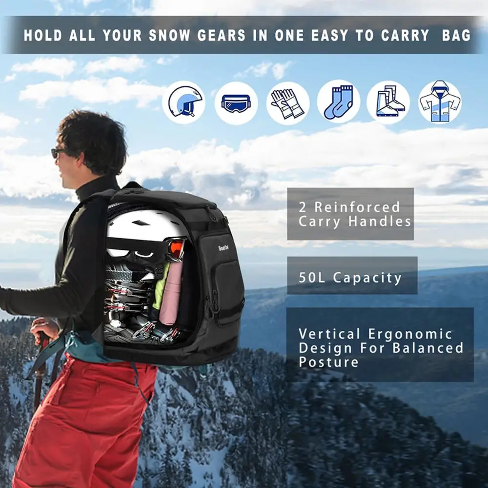 XCMAN-mochila impermeable para esquí, bolsa con compartimentos individuales  para casco, botas, ropa, Snowboard colgante, 50L