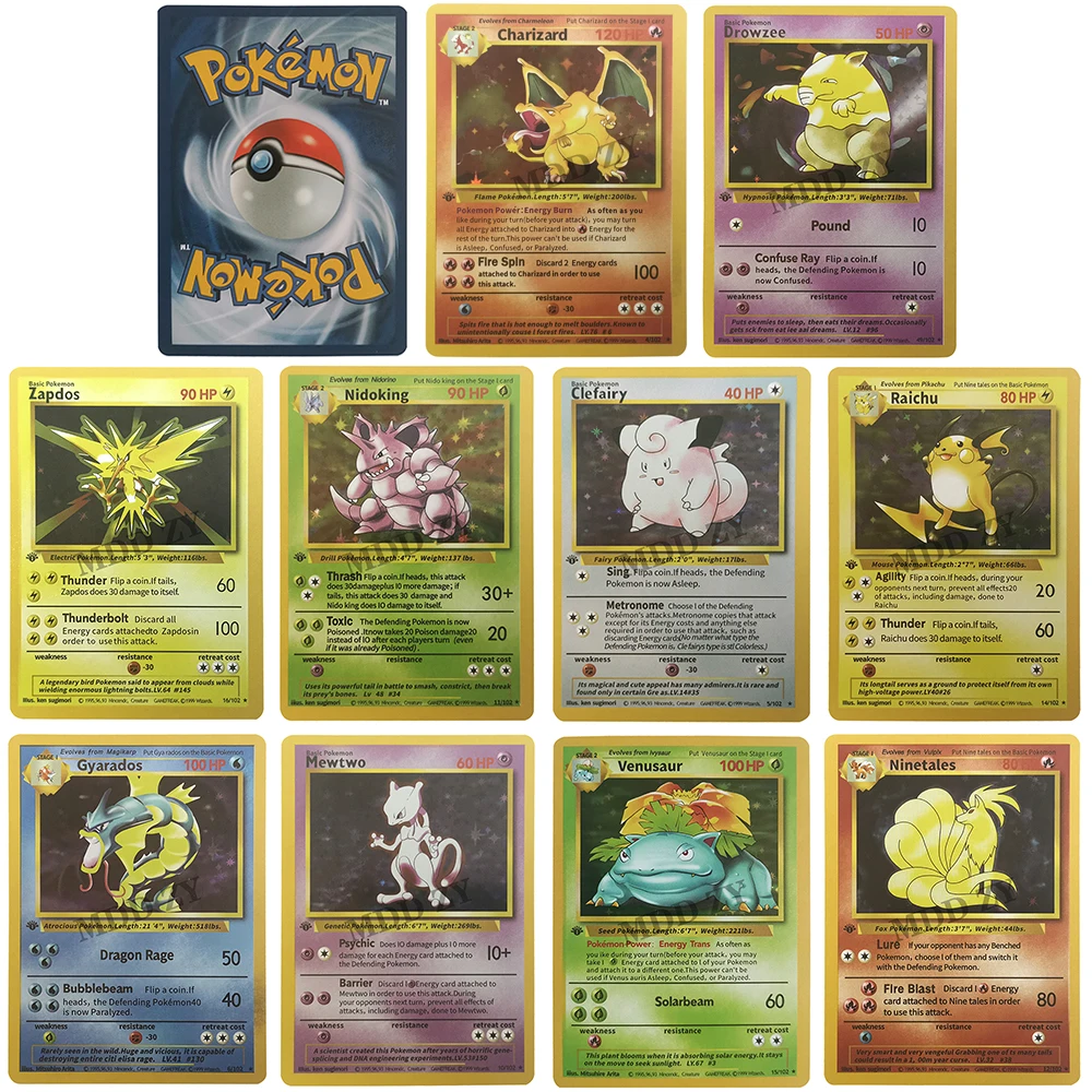 1996 Pokemon Cards First Edition | Pokemon Card 1996 Holographic - 10pcs 1  Pokemon - Aliexpress