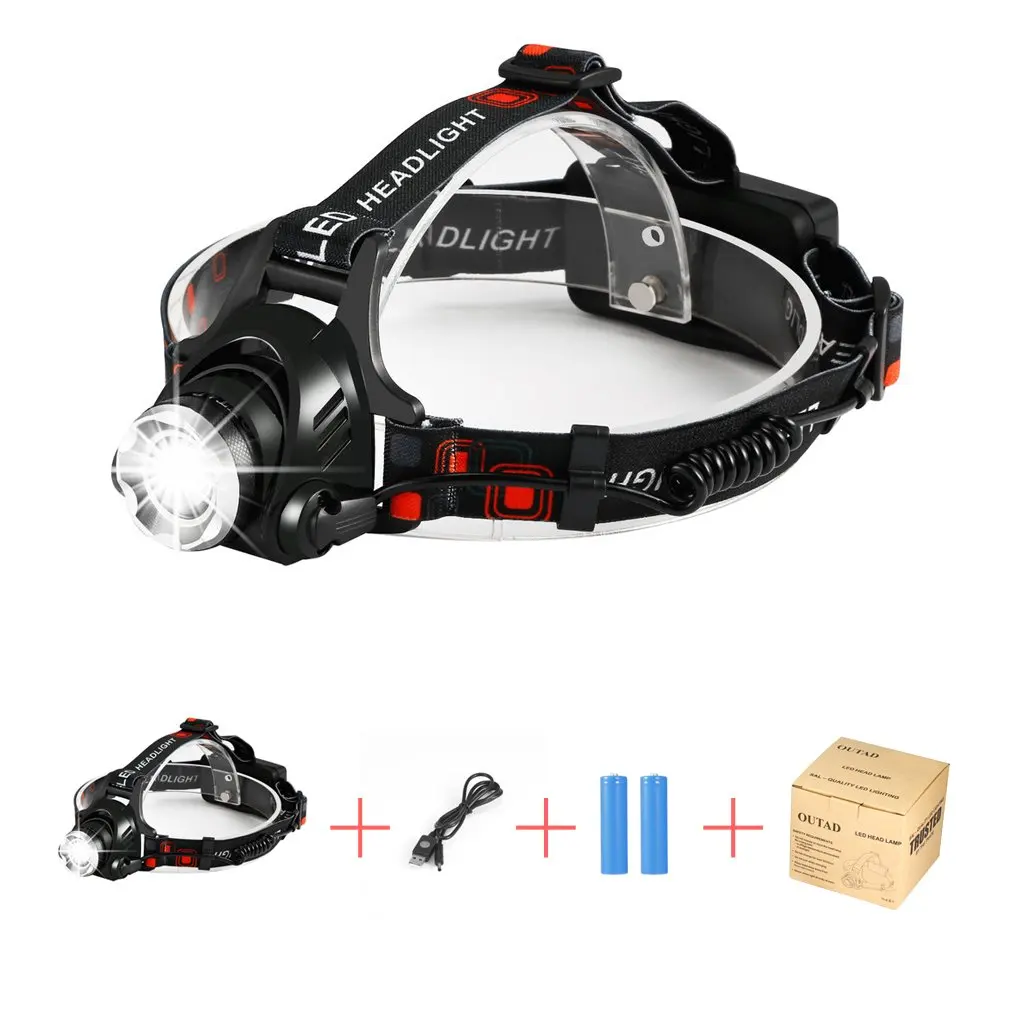 

OUTAD Zoomable 4 Modes Super Bright LED Single Lamp Head Lamp Headlight with Rechargeable Batteries 7000K Hands-free