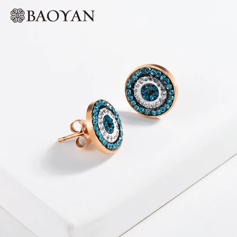 Baoyan, опт, стразы, серьги, голубые, белые, сглаза, серьги, розовое золото/серебро, нержавеющая сталь, серьги-гвоздики для женщин