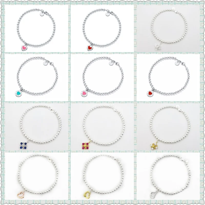 

Original 100% S925 Sterling Silver Heart Zircon Inlay Beaded Trendy Bracelet Women Logo Western Style Jewelry