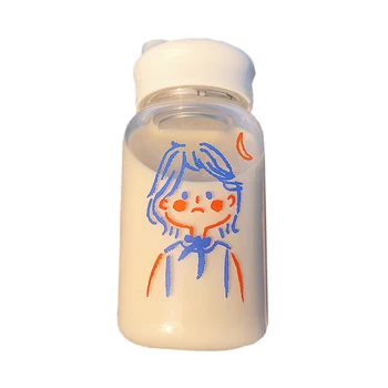 Taza de cristal Ins transparente, creativa y Linda taza coreana portátil de té de agua, botella reutilizable, yogurera Con vastos, taza de café AD50GC