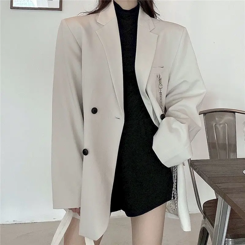 special occasion pant suits New Suit Jacket Women's Trendy Dark Black Retro Loose And Thin Fried Street Suit Jacket Women 2022 Spring And Autumn Loose A plus size dressy pant suits