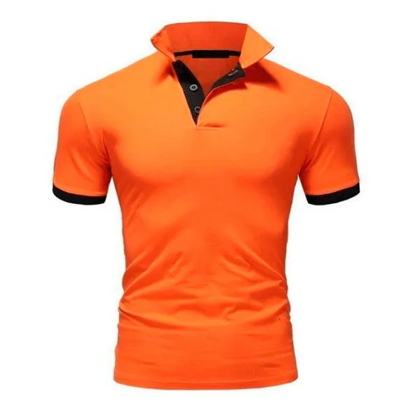 Мужские топы, летняя рубашка поло с коротким рукавом, мужская повседневная облегающая дышащая однотонная деловая рубашка поло с отложным воротником, 5XL 115 - Цвет: ZT115 Orange black