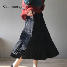 CamKemsey вечерние длинные юбки для женщин Корейский Осень Зима Эластичный Высокая талия Винтаж Бархат Макси плиссированные юбки