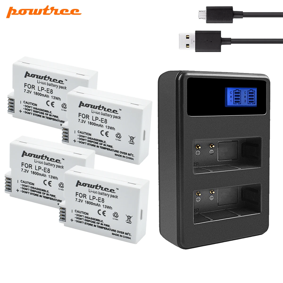 

Powtree 1800mah LP-E8 LPE8 LP E8 Battery AKKU+USB Dual Charger for Canon EOS 550D 600D 650D 700D X4 X5 X6i X7i T2i T3i