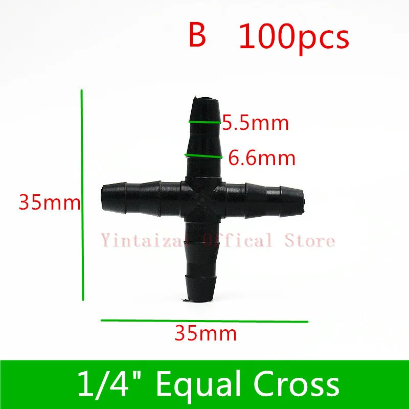 B 100pcs 100 шт. 1/" вставка штыревой соединитель локоть крест для 4/7 мм Microtube полива сада инструменты капельного полива и орошения фитинги - Цвет: B 100pcs