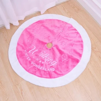 

90cm Pink Christmas Tree Plush Skirt Round Shape Letter Printing Christmas Tree Base Decoration Apron Wrap Christmas Decorative