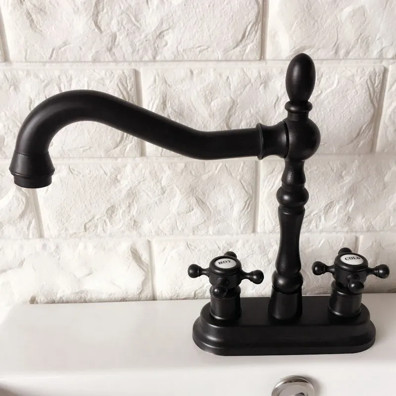 Black Oil Rubbed Bronze 4&quot Centerset Bathroom Sink Faucet Swivel Basin Mixer Tap Dual Cross Handles mhg079 | Обустройство дома