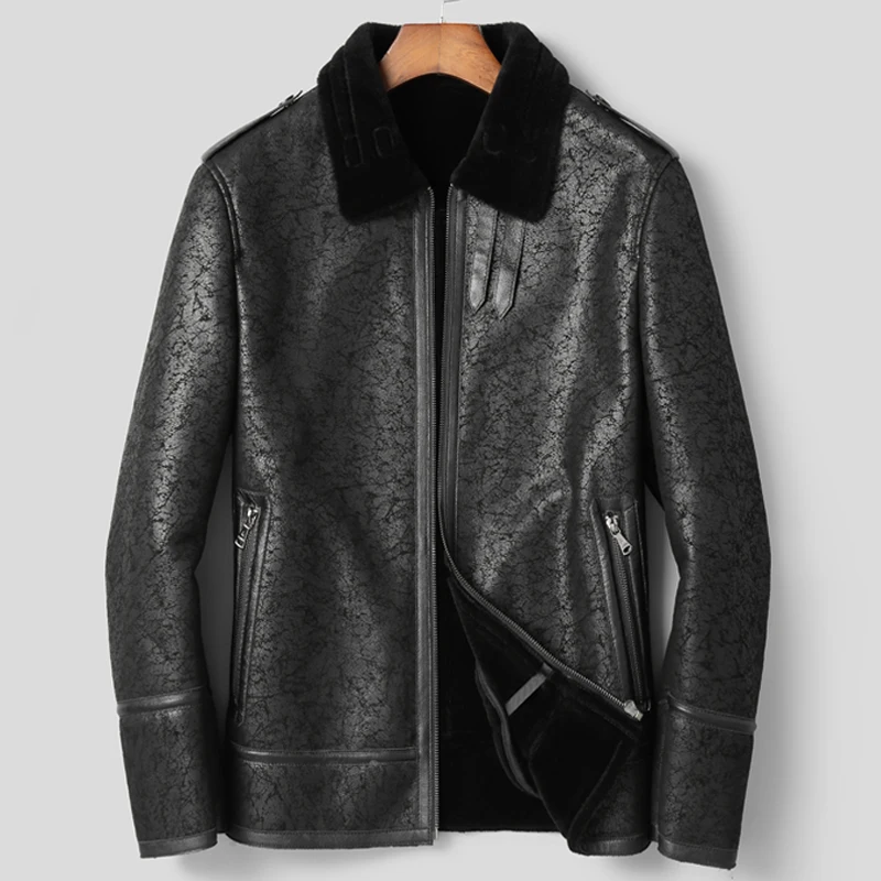 Shearling coat Мужская куртка из натуральной кожи Зимняя Толстая модная новая верхняя одежда пальто из овчины высококачественное Мужское пальто из овечьей кожи 5XL - Цвет: Shearling coat