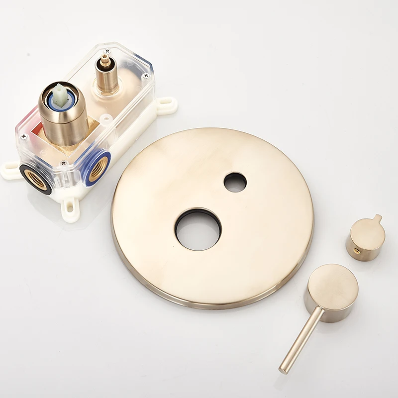 Solid Brass Brushed Gold 2-ways Concealed Shower Mixer Control Valve Round and Square Concealed Box Valve Faucet Cartridge