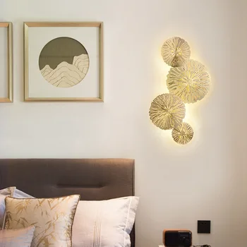 

lotus leaf Gold Wall Lamp Led Nordic Mirror Wall Light Fixtures Glass Sconce for Living Room Bedroom Home