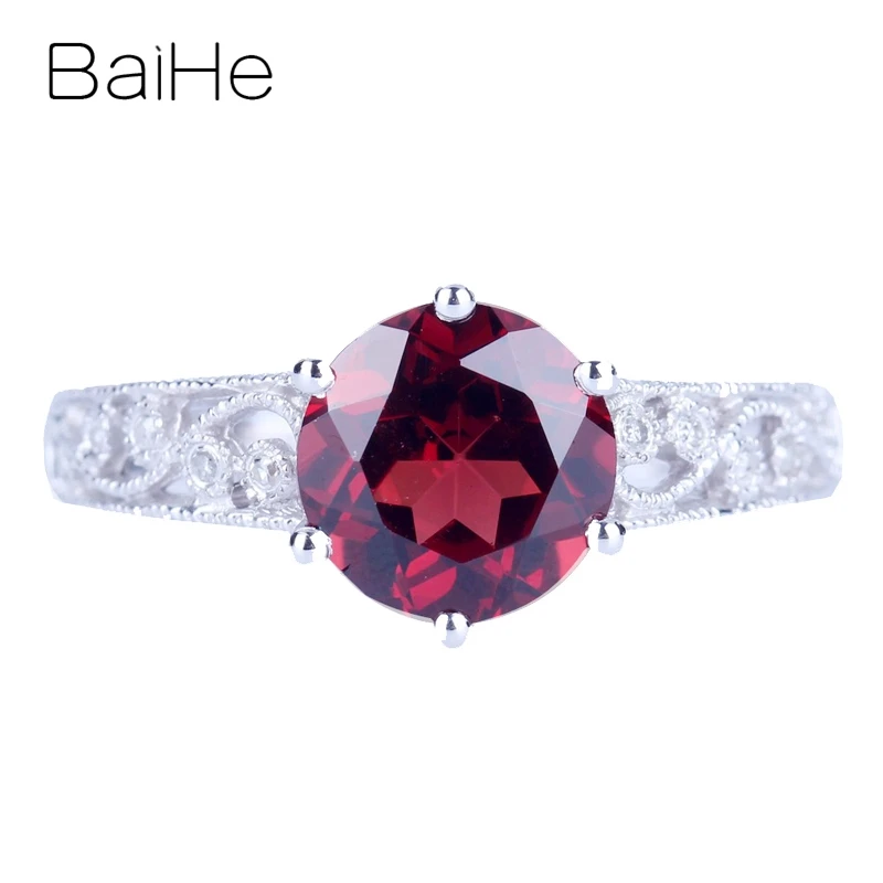 BAIHE Solid 10K белое золото 2.117ct Красный Круглый гранат безупречное Помолвочное