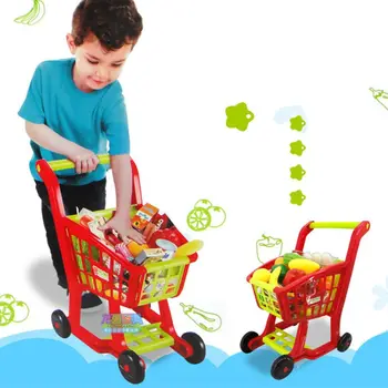

Childrens Shopping Trolley Cart Play Food Set Kids Pretend Shop Push Along Toy K92D
