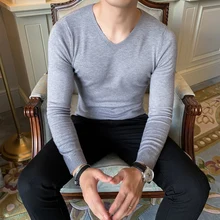 Лидер продаж, мужской свитер, Одноцветный, подходит ко всему, Осень-зима, v-образный вырез, Повседневные вязаные свитера, мужские, облегающие, уличная одежда, Pull Homme, простые, 3XL