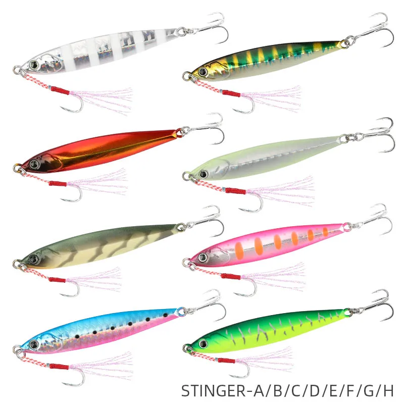 TINGER-ABCDEFGH-8pcs TSURINOYA металлический джиг, приманка для рыбалки, костюм STINGER 20 г/30 г/40 г, светящаяся зимняя приманка для заброса соленой воды - Цвет: TINGER-ABCDEFGH-8pcs
