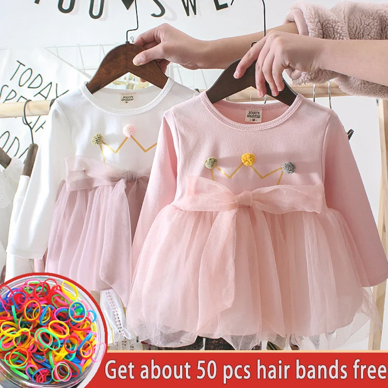 

Girl Cartoon Crown Princess Lace Dress Spring Infant Long Sleeve Pink Clothes Children Birthday Party Dresses Gift for Girls 24M