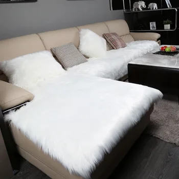 

Luxury Long Plush Sectional Sofa Cover White Fluffy Faux Fur Seat Cover for Couch/Tatami/Futon Fuzzy Cover Sofa Slipcover Mat