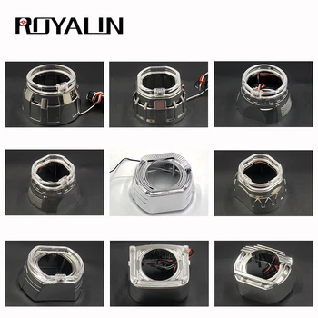 

ROYALIN Car LED Angel Eyes shrouds for Mini 2.5 H1 Bi-Xenon Projector Lens Masks Daytime Running Light Styling Retrofit Cover