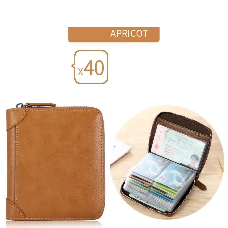 SOUTH GOOSE New Genuine Leather Card Wallet Anti-RFID Men Business Credit Card Holder Women ID Passport Purse Multi-card Clutch - Цвет: Apricot 40 Slots
