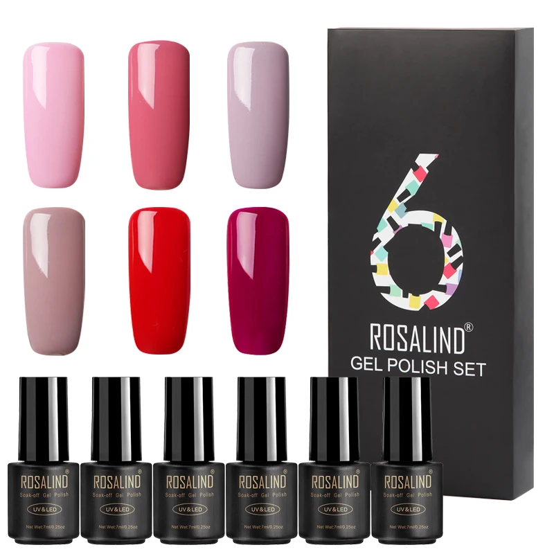 RATC6-11 ROSALIND гель лак для ногтей 6 шт. набор Гибридный лак все для маникюра Платиновый гель лак УФ светодиодный 7 мл набор для ногтей и Набор Базовый Топ - Цвет: RATC6-11