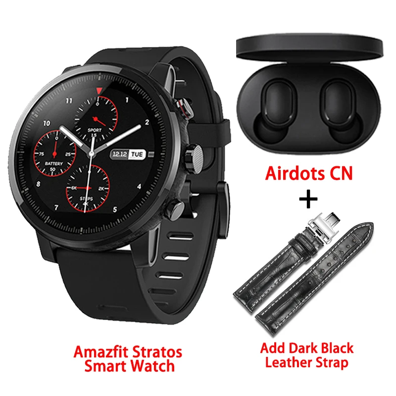 Amazfit Stratos умные часы gps 5ATM водонепроницаемые 2.5D gps монитор сердечного ритма спортивные плавательные умные часы Xiaomi экосистема продукт - Цвет: Black Leather strap